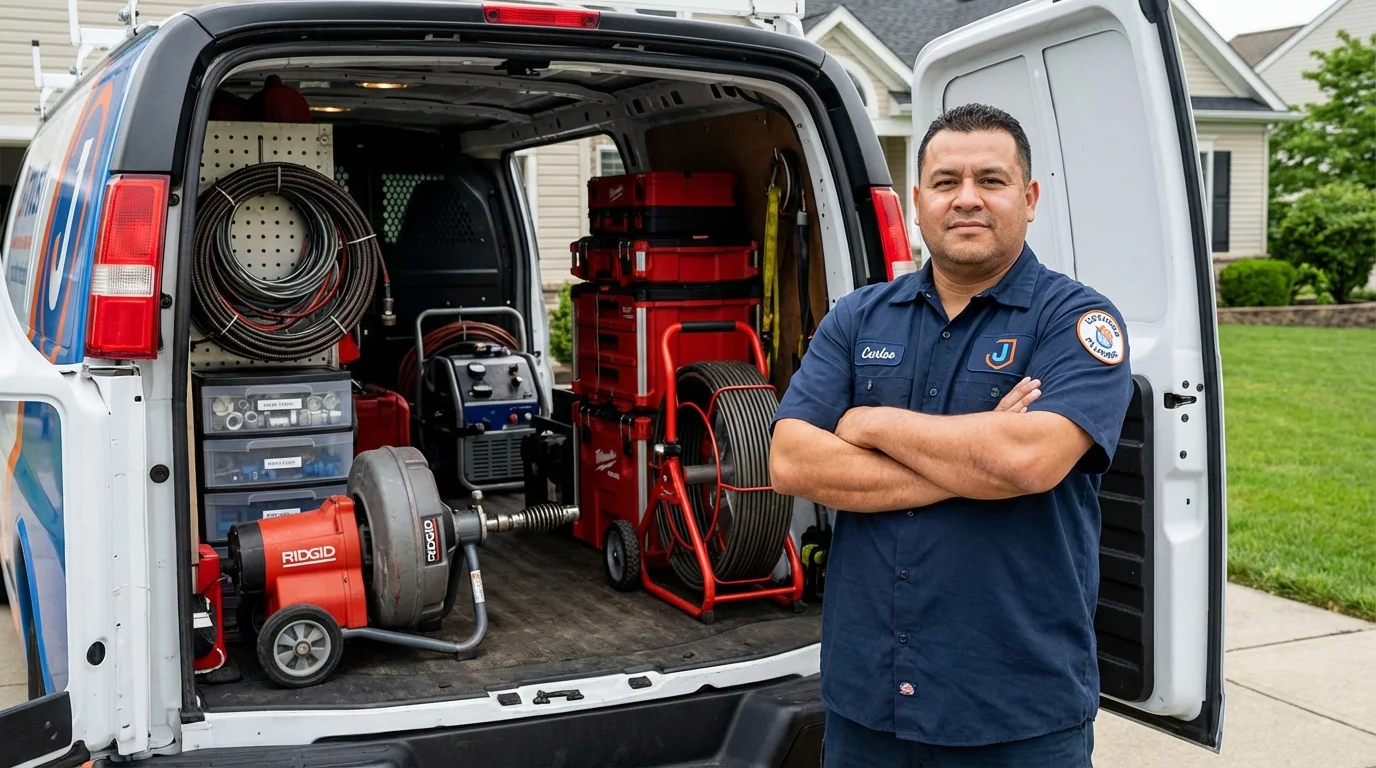 Professional drain cleaning equipment and Johns Plumbing LLC plumber in Spangler