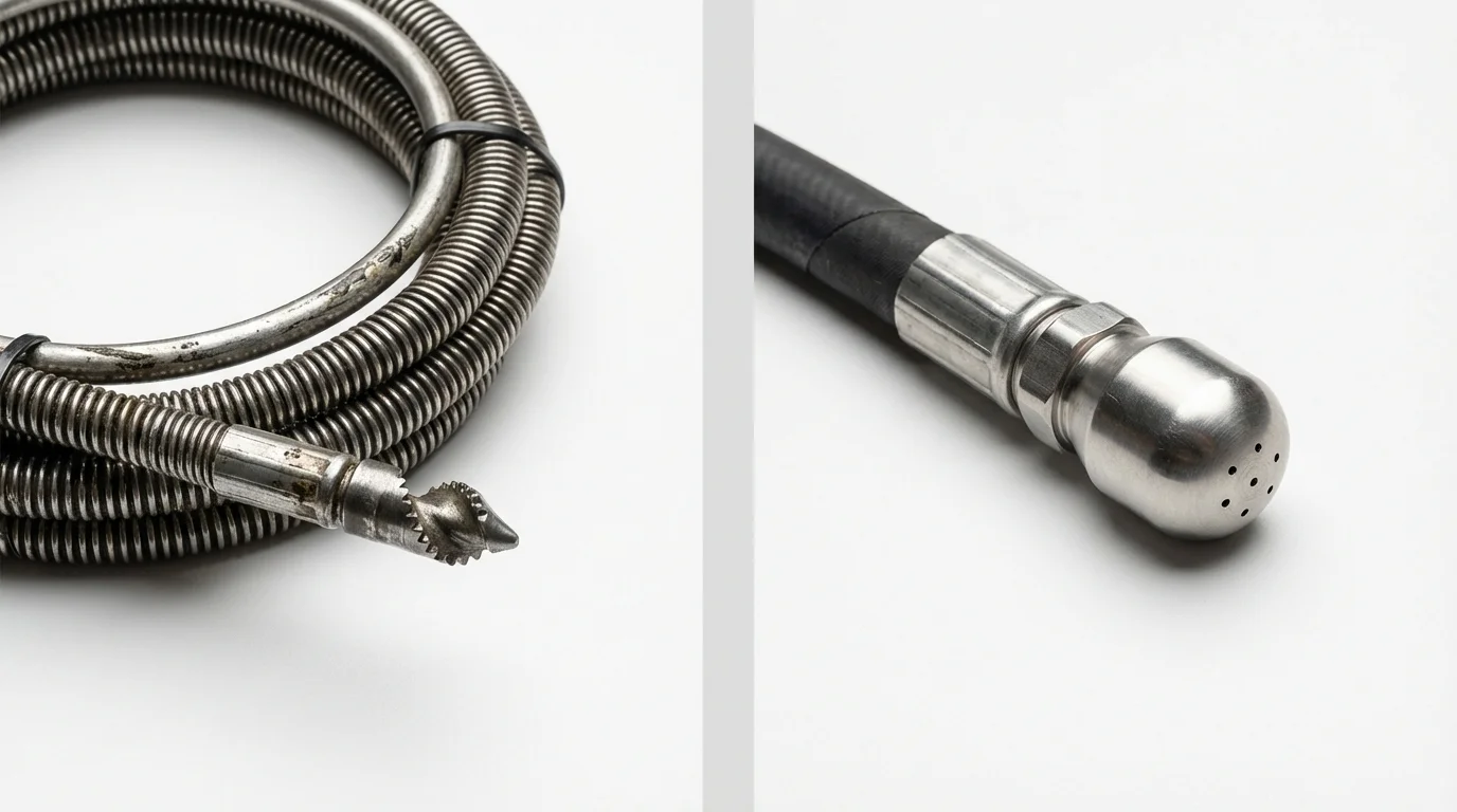 Drain snake cable and hydro jetting nozzle used for drain cleaning in Spangler, PA