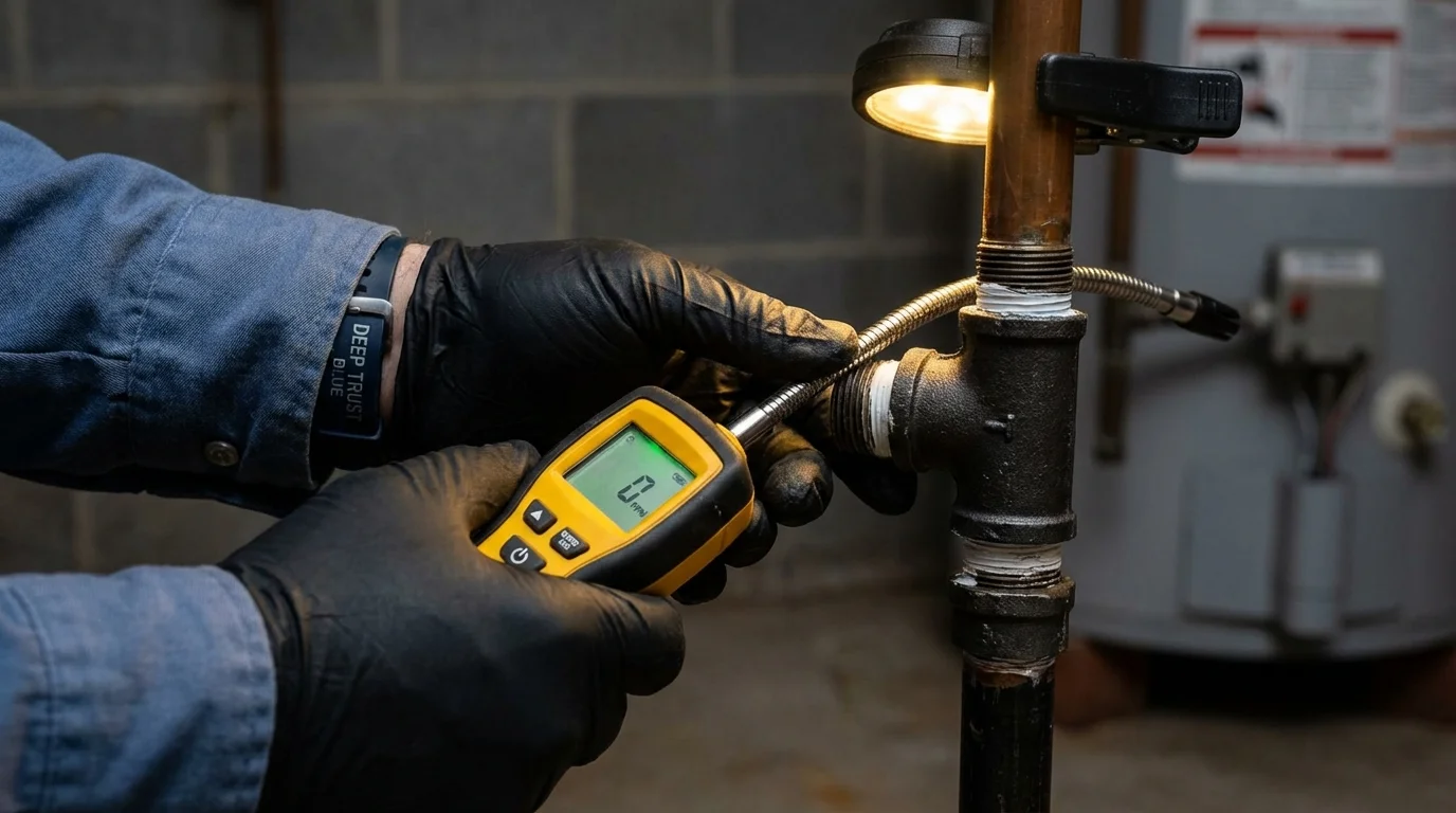 Gas leak detection with electronic sniffer by Johns Plumbing LLC in Spangler