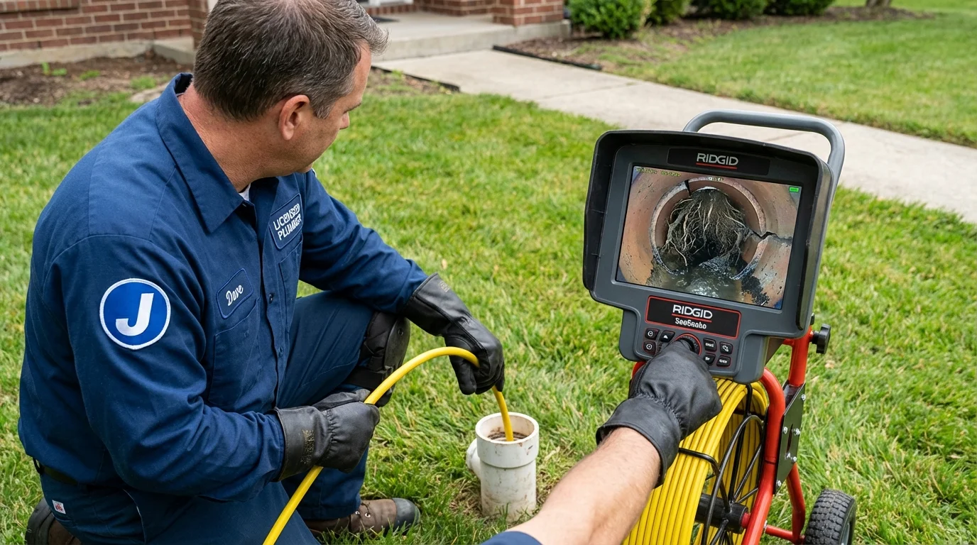 Sewer camera inspection being performed by Johns Plumbing LLC in Spangler