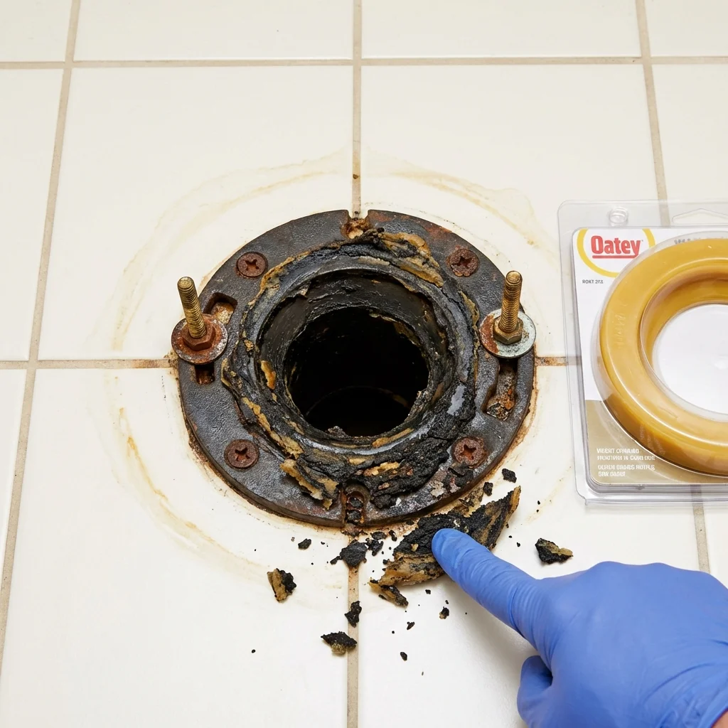 Failed wax ring showing water seepage at the base of a toilet in a Spangler, PA home